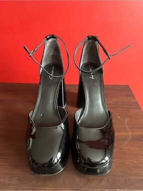 Sam Edelman Circus Black Patent Ankle-Strap Platform Heels - women’s size 10